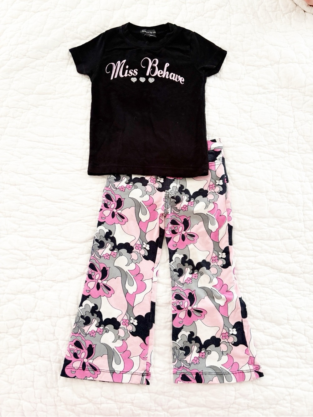 Flowers by Zoe Black Tee with Pink & Gray Floral Pajama Pants